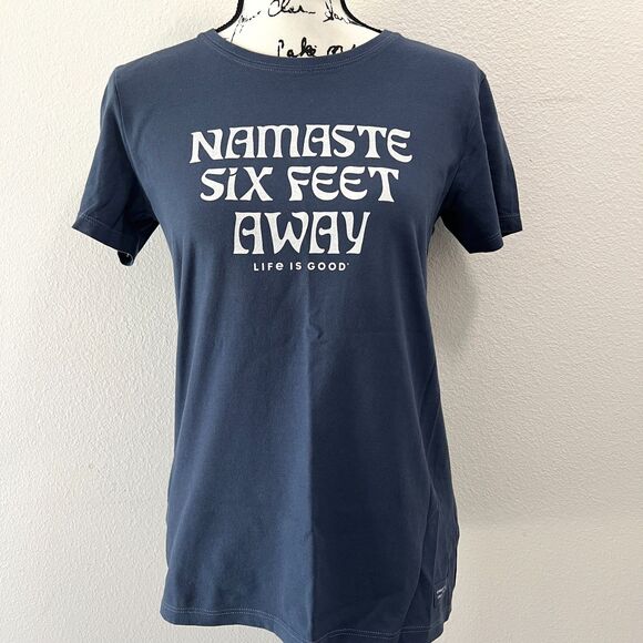 NWT Life Is Good “Namaste Six Feet Away” (Small) Blue T-Shirt - Picture 1 of 9